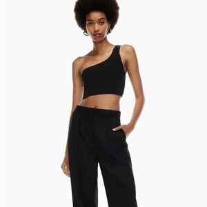 Babaton Black Sculpt Knit One Shoulder Cropped Tank